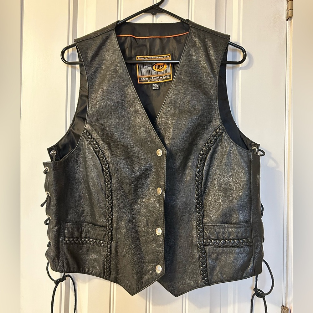 First Classics Men’s Leather Motorcycle Biker Vest Side Lace Up BLK Size XXL